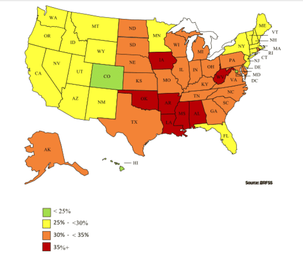 State-wise Obesity Rate in USA, Obesity in USA